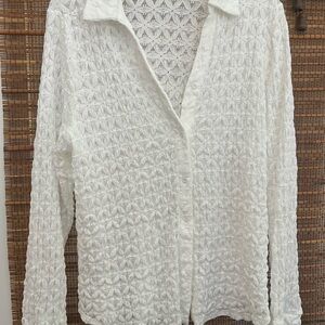 Adrianna Papell White Textured Button-Down Shirt